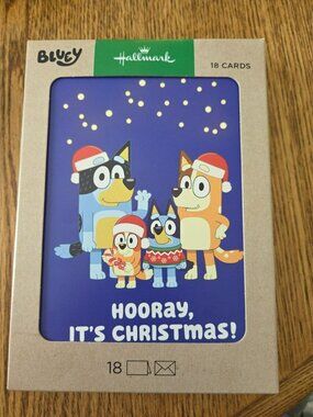 NEW Boxed Hallmark Bluey 18 Christmas Cards Bingo Bandit Chili Heeler Family